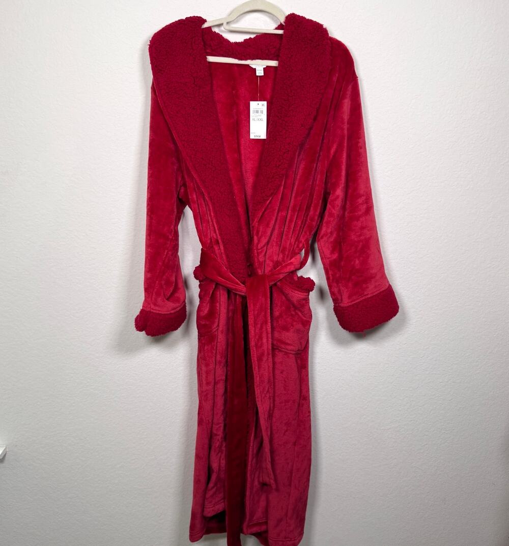 Charter Club Intimates Womens Long Plush Sherpa Robe Size XL/XXL Fire Brick